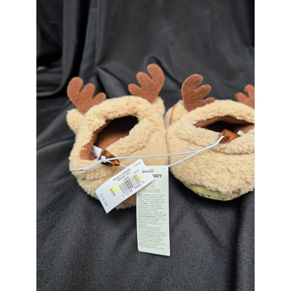 Old Navy Toddler Reindeer Sherpa Slippers Tan Brown Holiday Christmas Size L 11